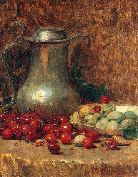 Newman, Willie Betty Pewter Pitcher and Cherries Norge oil painting art